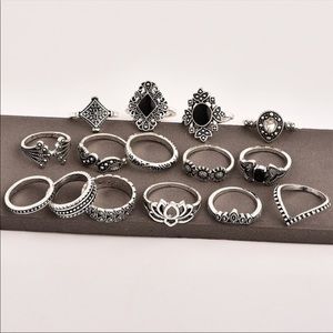 Jewelry - NEW Boho Silver and Onyx 15 Piece Ring Set Jewelry - NEW Boho Silver and Onyx 15 Piece Ring Set